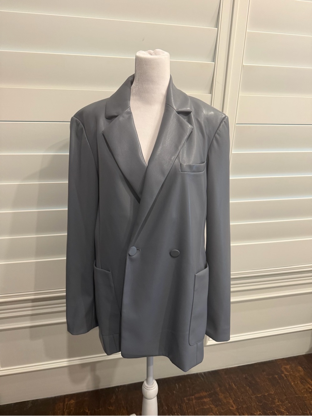 Jonathan Simkhai Double-Breasted Slate Gray-blue Blazer in faux leather